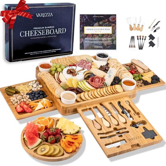 Charcuterie Boards Set – Large Bamboo Cheese Board & Platter with Charcuterie Ac